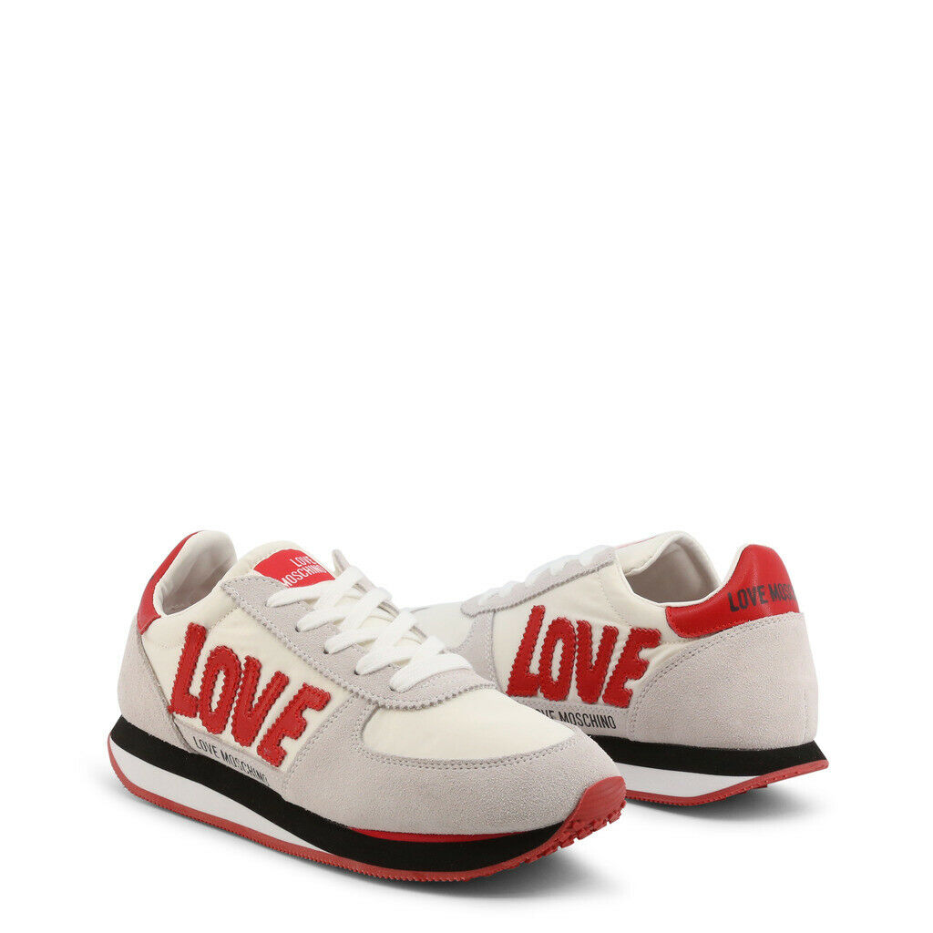 Love Moschino White Red Suede Sneakers