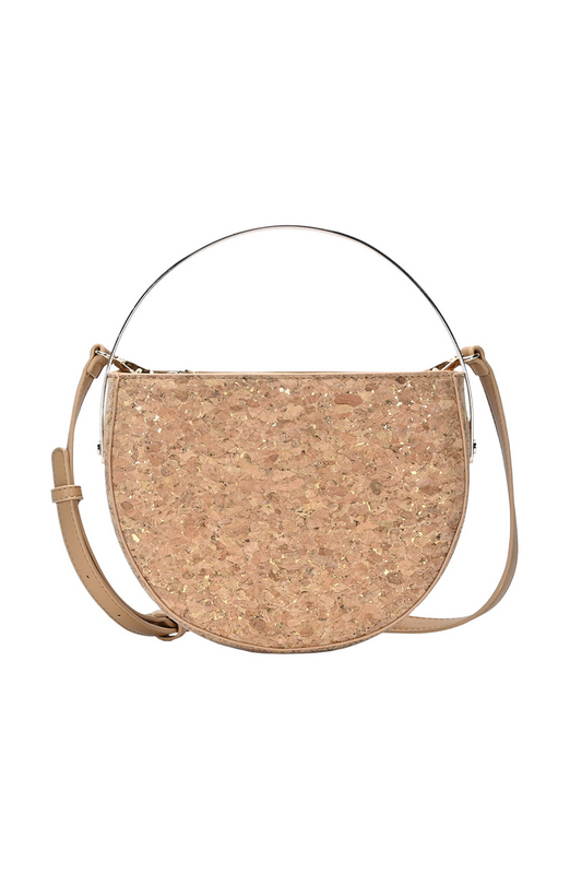 Cork and Metallic Satchel Crossbody Bag